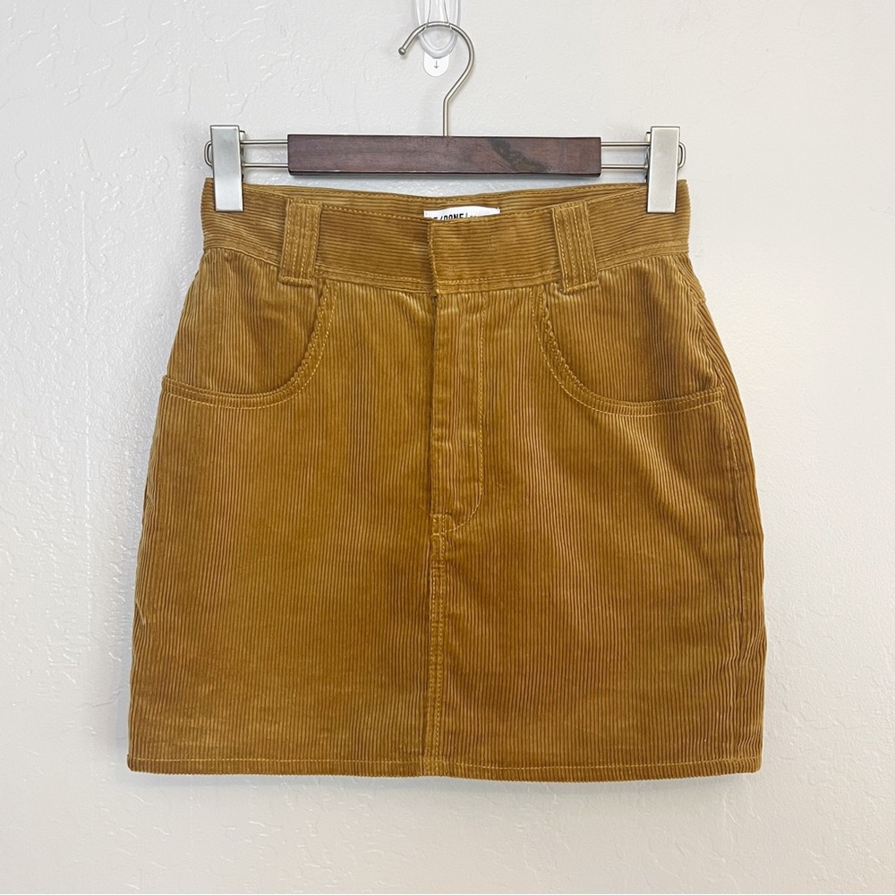 Re/Done 90s Western Corduroy High Waisted Mini Skirt Camel
